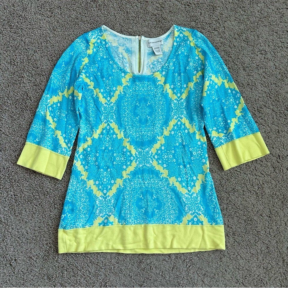 Soft Surroundings Scoop Neck Tunic Mandela Medallion Dopamine Sweater Blue XS